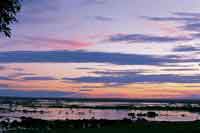 La extensa llanura de inundacin forma diferentes ecosistemas de sabanas hmedas y de humedales.