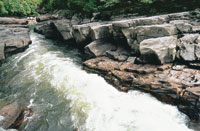 La travesa del Magdalena por la regin montaosa del sur del pas termina en los raudales de Honda. Aguas abajo, el ro recibi el nombre de Yuma en lengua Karib. El Estrecho.